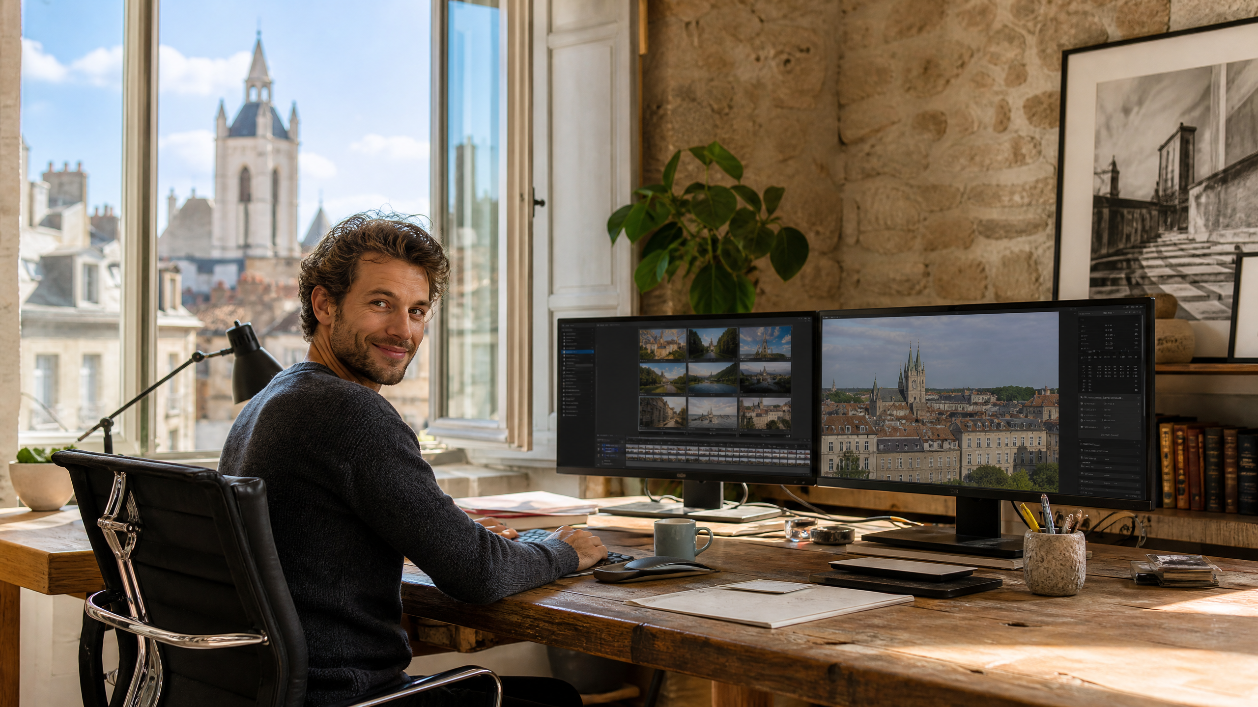 Mathieu, designer freelance, dans son bureau du Vieil Angoulême