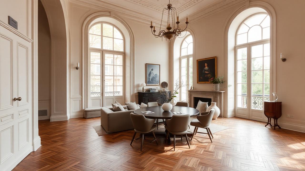 Salon d'un appartement haussmannien rénové